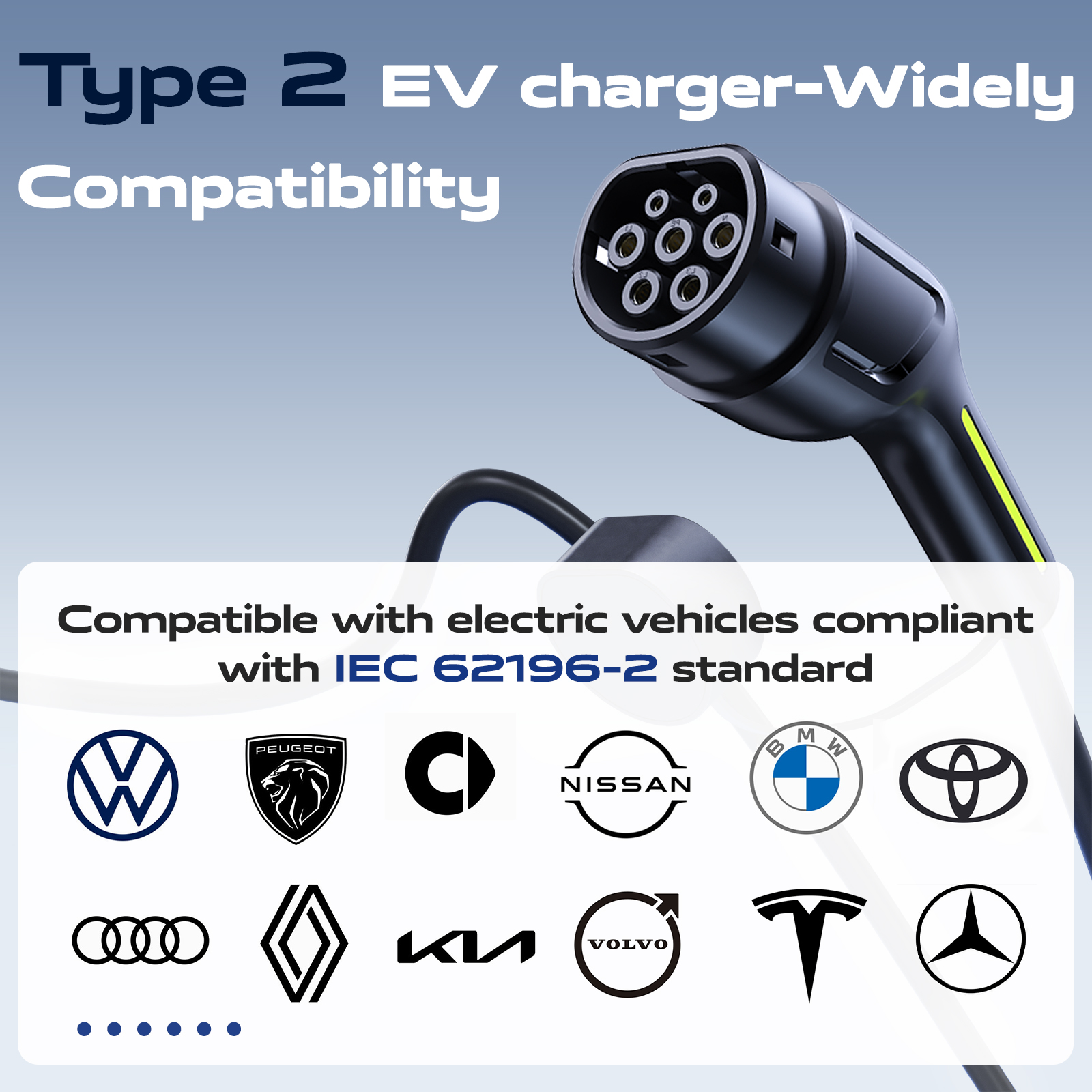 EV Charger 3kw, 6A/8A/10A/13A Variable, 3Pin Home Electric Car Charger Cable Type 2, 5 Metres Single-phase Charger with LED Display, IP65 Waterproof