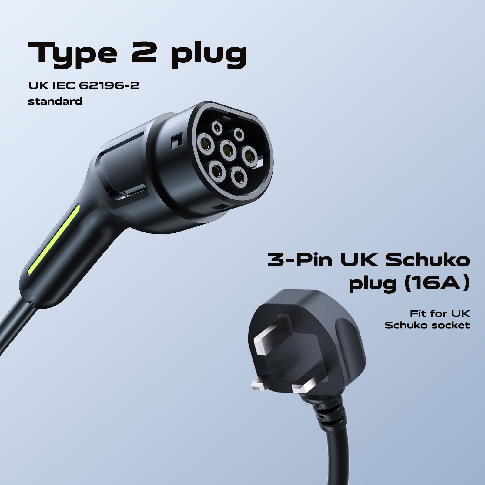 EV Charger 3kw, 6A/8A/10A/13A Variable, 3Pin Home Electric Car Charger Cable Type 2, 5 Metres Single-phase Charger with LED Display, IP65 Waterproof