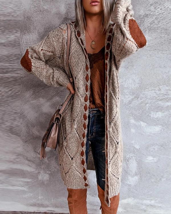 Women Fur Hooded Casual Long Knit Cardigan
