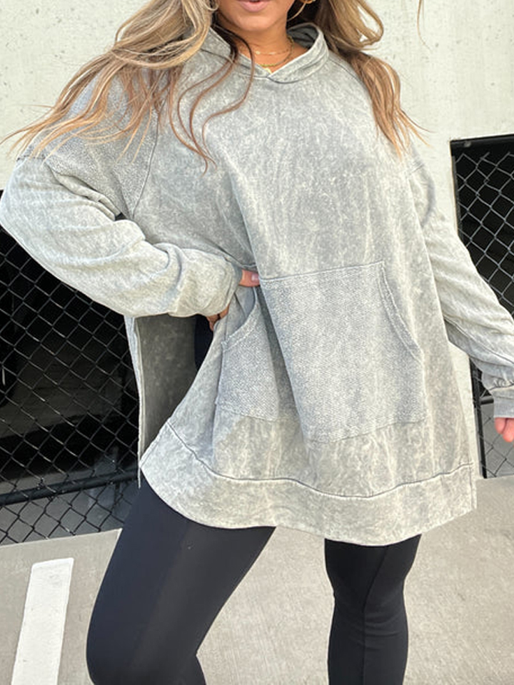 Washed French Terry Hoodie Top With Slit Sides (Buy 2 Free Shipping)