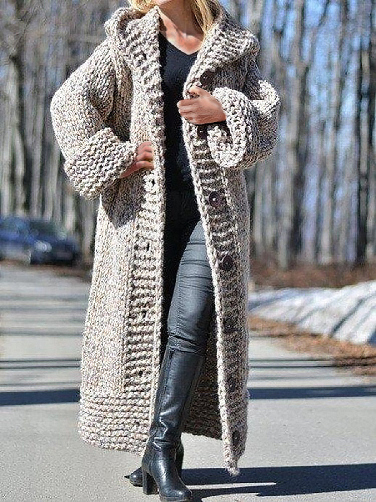 Oversized hooded cardigan long knitted jacket
