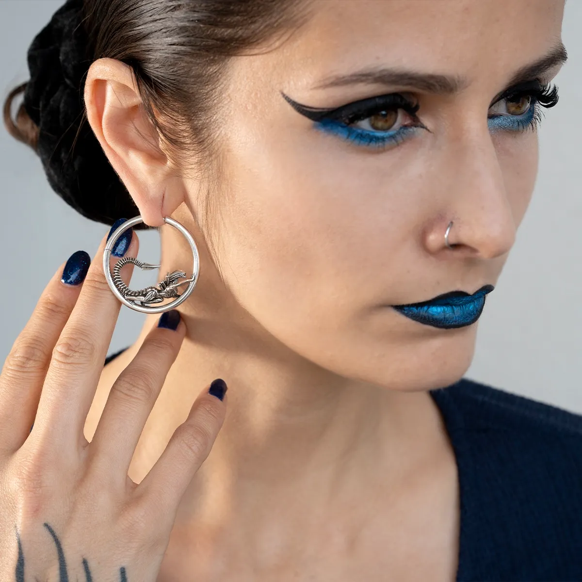 BIOMECHANICAL ALIEN HOOP EARRINGS