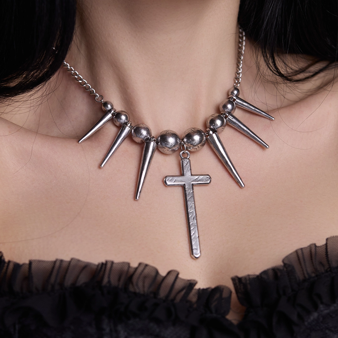 REBEL SPIKED CROSS NECKLACES