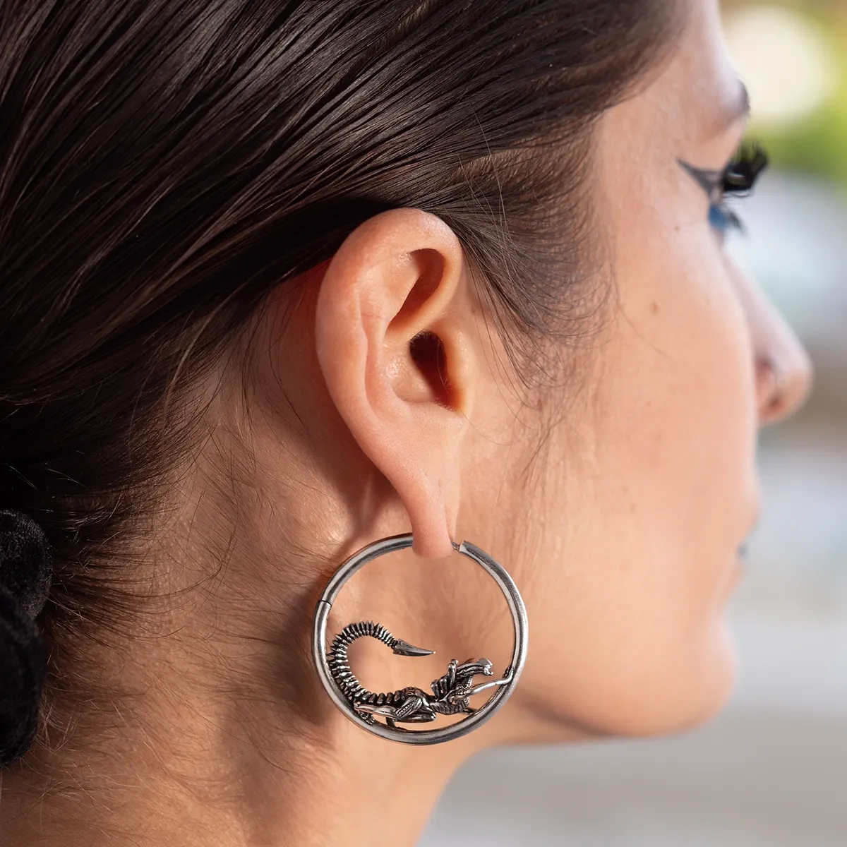 BIOMECHANICAL ALIEN HOOP EARRINGS