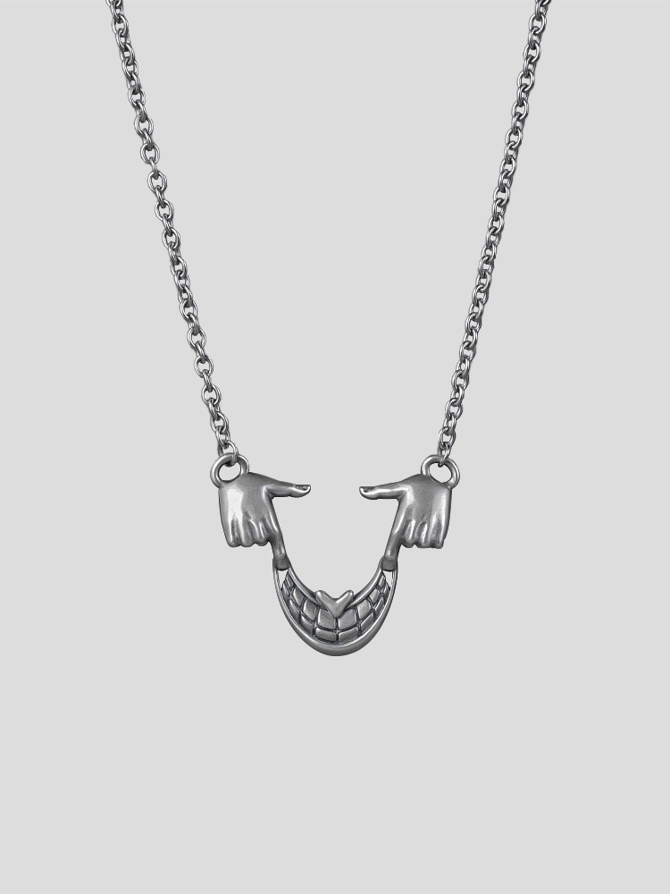 PUNKYOUTH Both Hands Pull Mouth Pendent Necklace