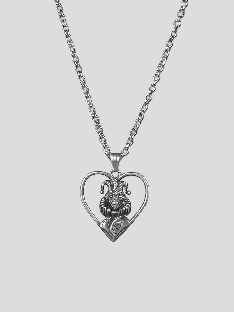 PUNKYOUTH Clown Poker Hearts Pendent Necklace