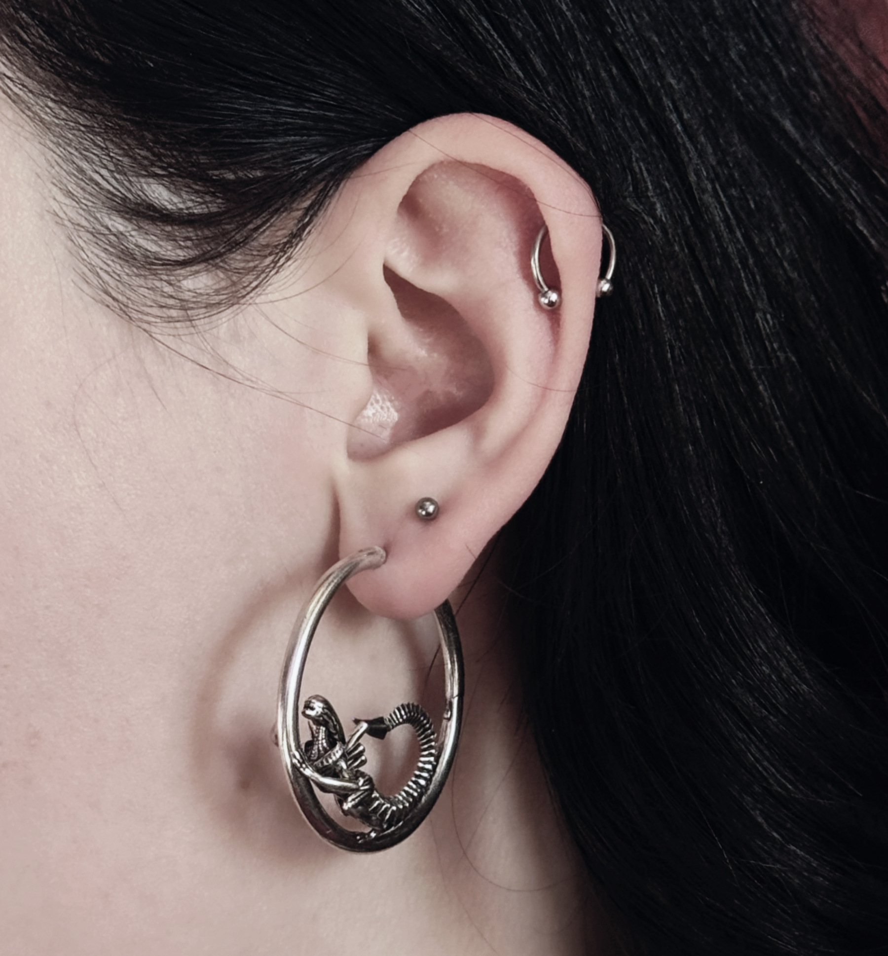 BIOMECHANICAL ALIEN HOOP EARRINGS