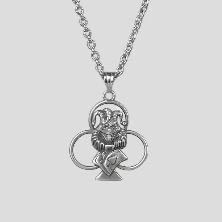 PUNKYOUTH Clown Poker Clubs Pendent Necklace