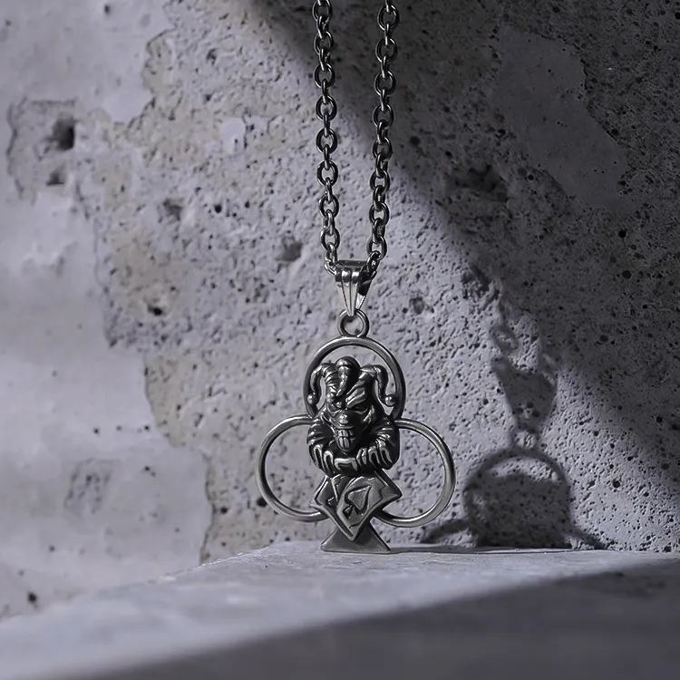 PUNKYOUTH Clown Poker Clubs Pendent Necklace