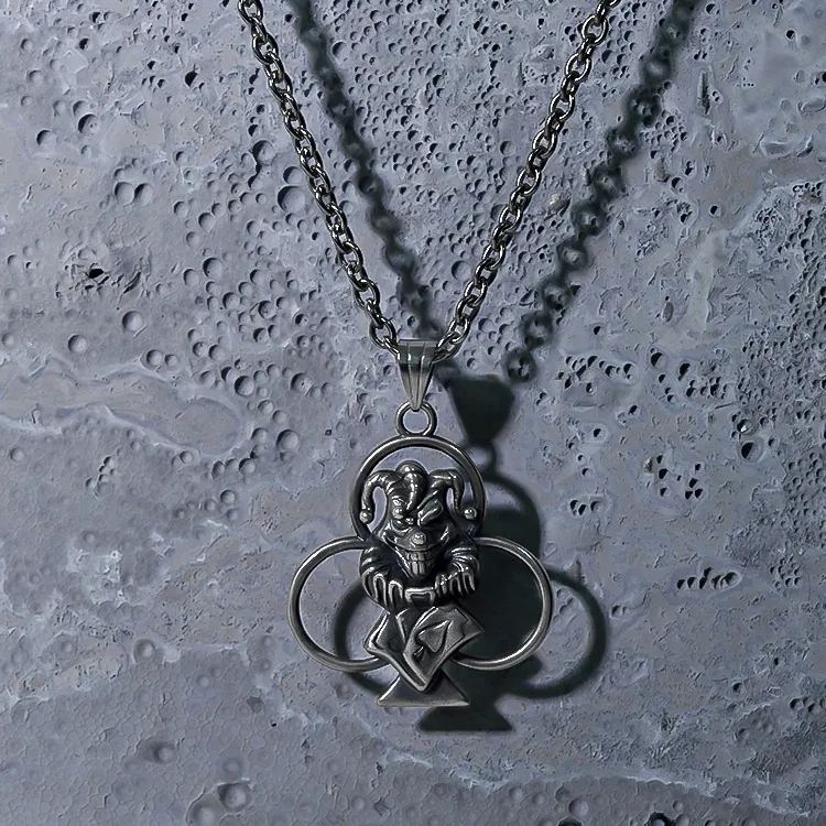 PUNKYOUTH Clown Poker Clubs Pendent Necklace