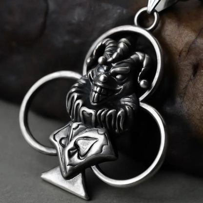 PUNKYOUTH Clown Poker Clubs Pendent Necklace