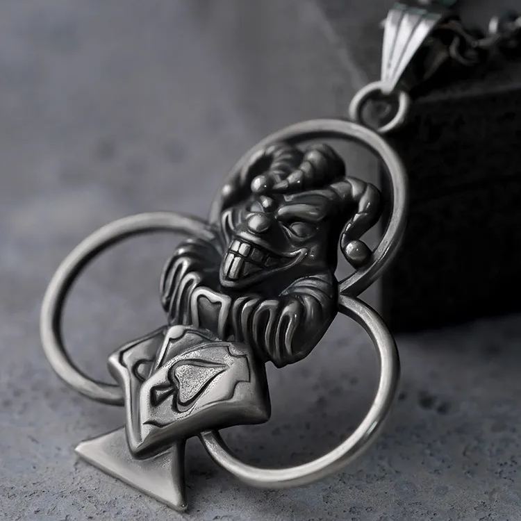 PUNKYOUTH Clown Poker Clubs Pendent Necklace