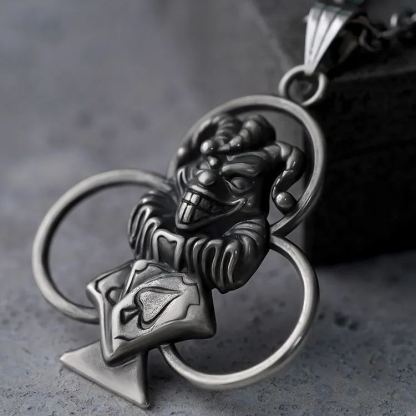 PUNKYOUTH Clown Poker Clubs Pendent Necklace
