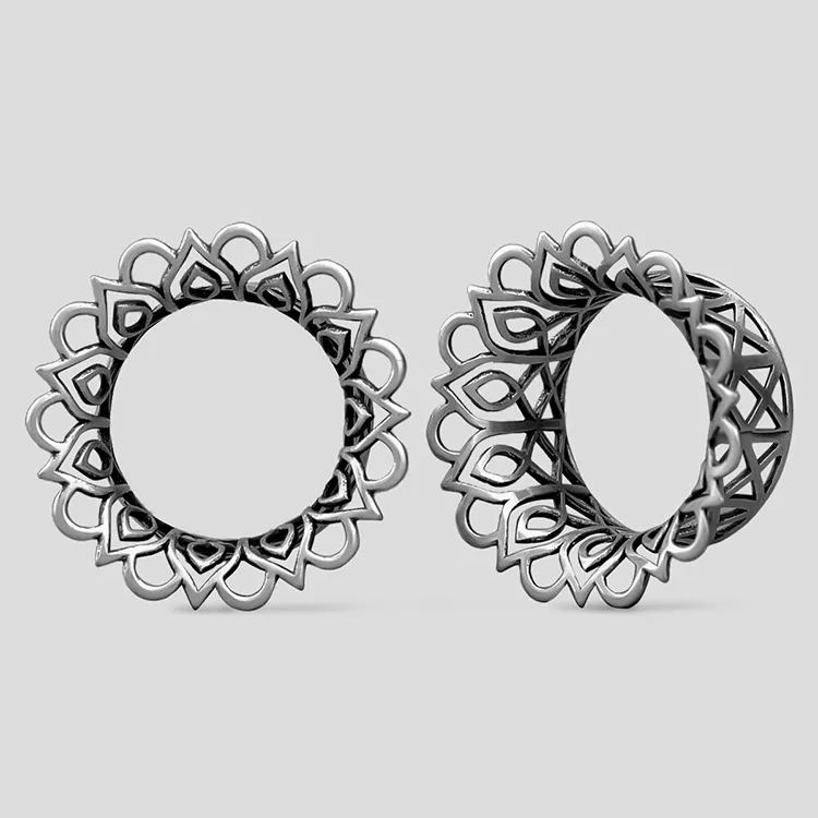 PUNKYOUTH Hollow Flower Ear Tunnels 6-25mm