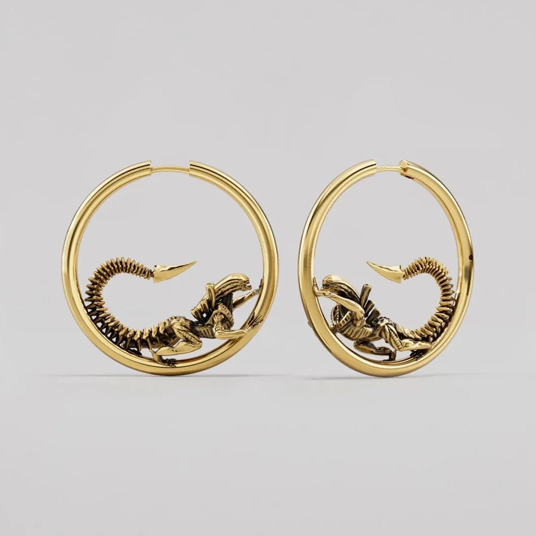BIOMECHANICAL ALIEN HOOP EARRINGS
