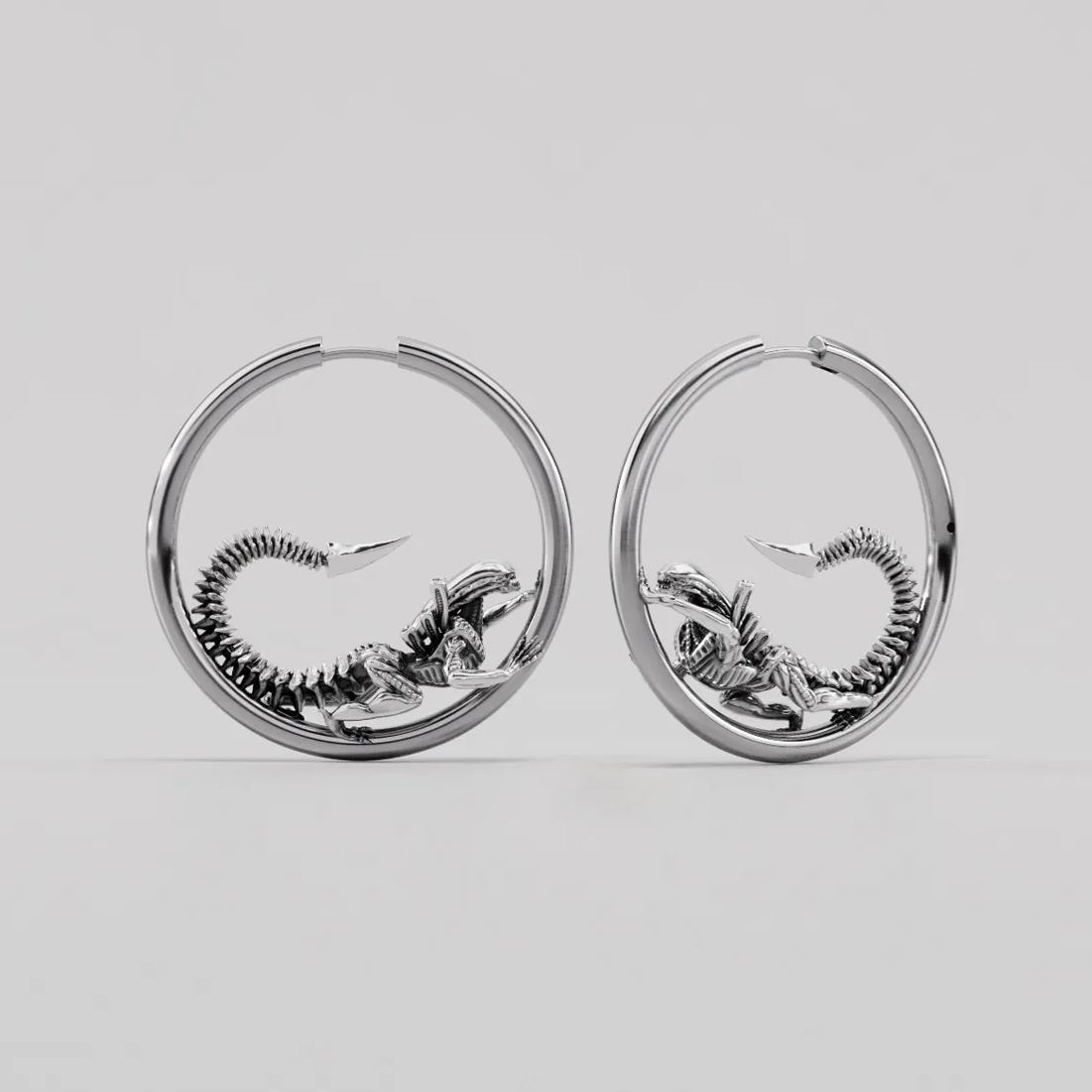 BIOMECHANICAL ALIEN HOOP EARRINGS