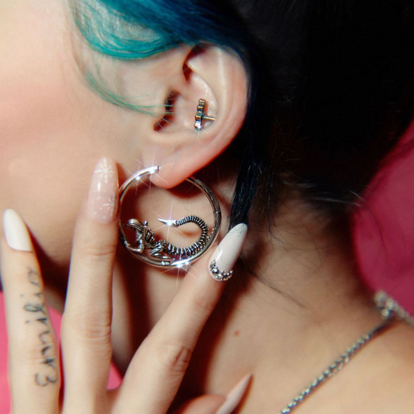 BIOMECHANICAL ALIEN HOOP EARRINGS