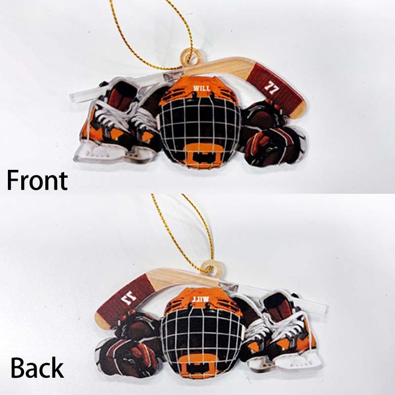 Personalized Hockey Skates Helmet And Stick Ornament