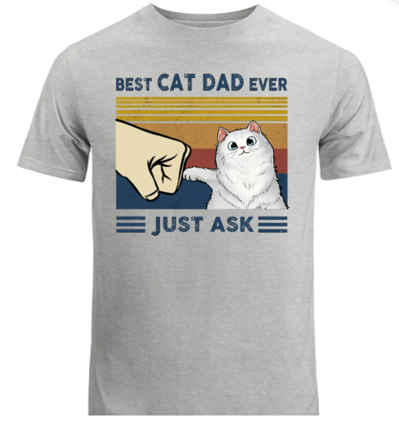 Best Cat Dad Fluffy Cat Personalized Light Color Shirt