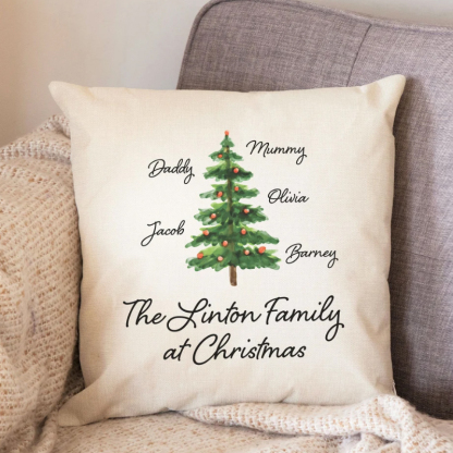 Personalised Family Christmas Tree Linen Effect Cushion