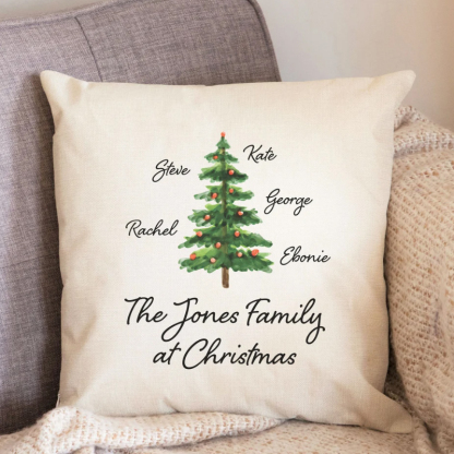 Personalised Family Christmas Tree Linen Effect Cushion