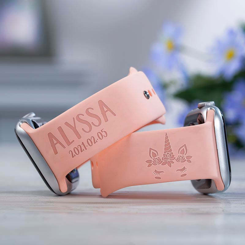 Unicorn girl watch band ,Engraved sport silicone Personalized Watch Band for Apple and Samsung