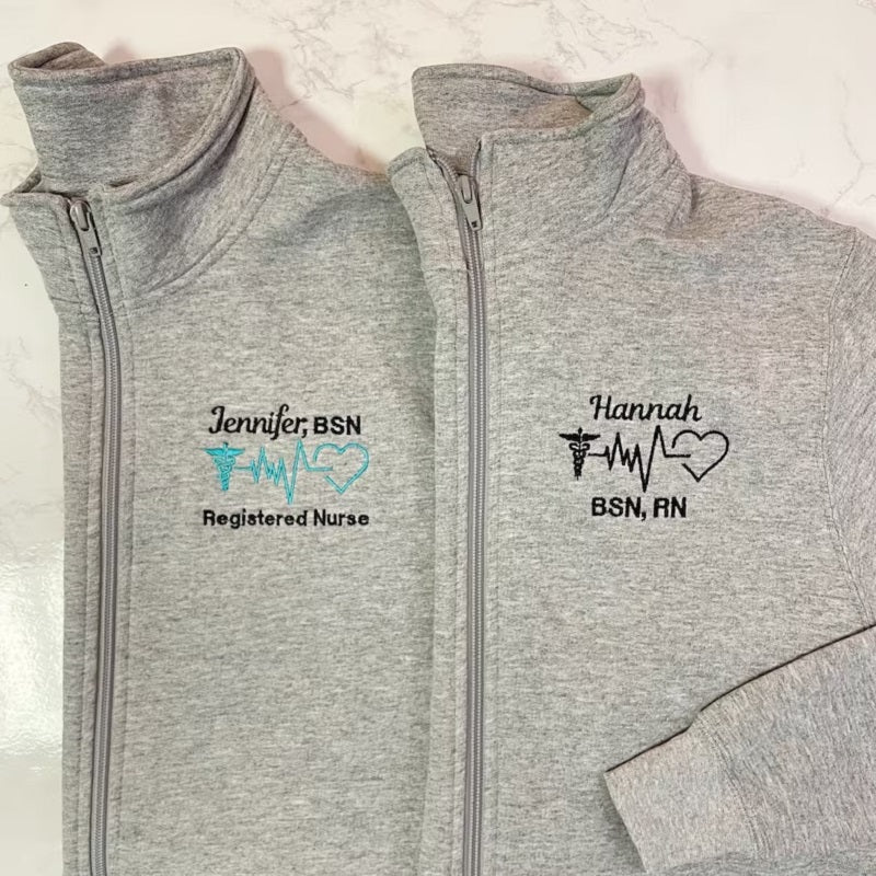 Embroidered Nurse Pullover Sweatshirt Jacket