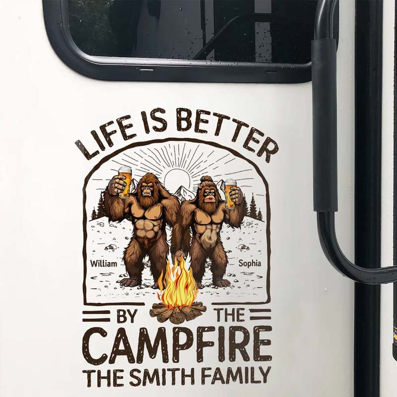 Life Is Better By The Campfire Bigfoot Couple - Personalized RV Decal