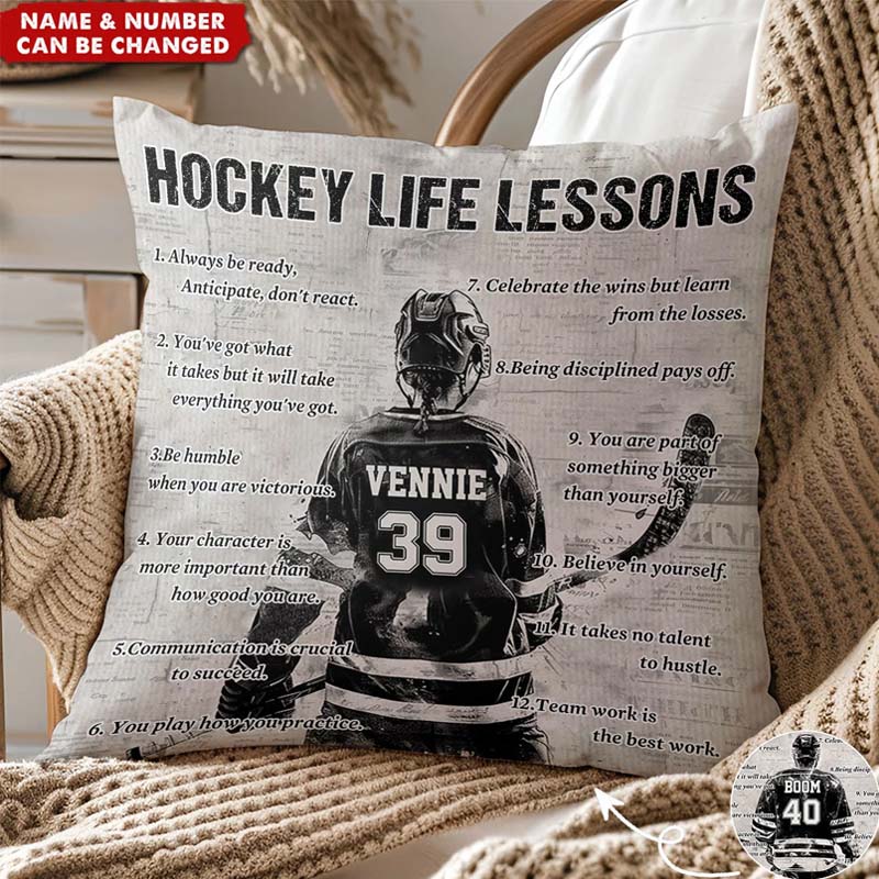 Personalized Hockey Life Lessons Pillow Gift For Hockey Lovers customizedidea