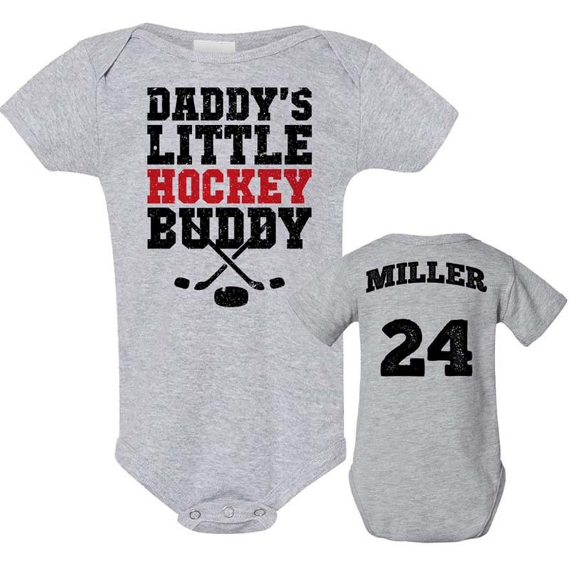 Custom Hockey Baby Bodysuit - "Daddy's Little Hockey Buddy" Personalized Baby Outfit