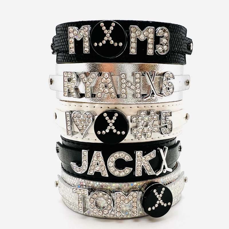 Personalized Hockey Leather Charm Bracelet Gift For Hockey Lover