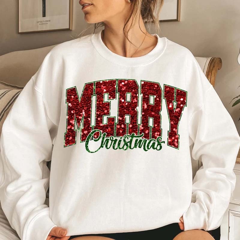 Christmas Glitter Design Sweatshirt Custom Name and Number