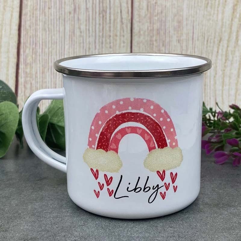 Personalised Rainbow Enamel Mug Sweet Gift Mug Galentines day gift