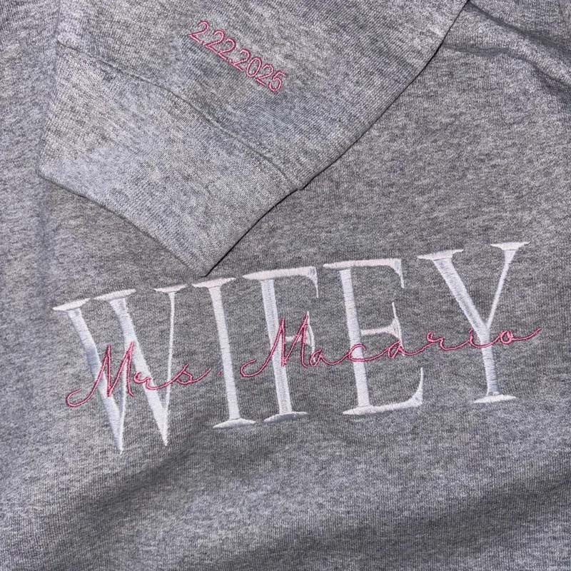 Custom Mrs. Embroidered Sweatshirt Date On Sleeve Engagement Gift Bride To Be