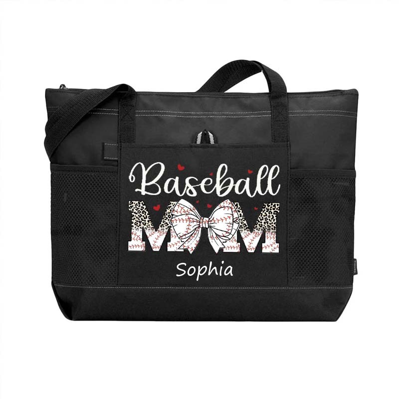Custom Sport Softball/ Baseball Mom With Bow Tote Bag Game Day Mom Tote Bag