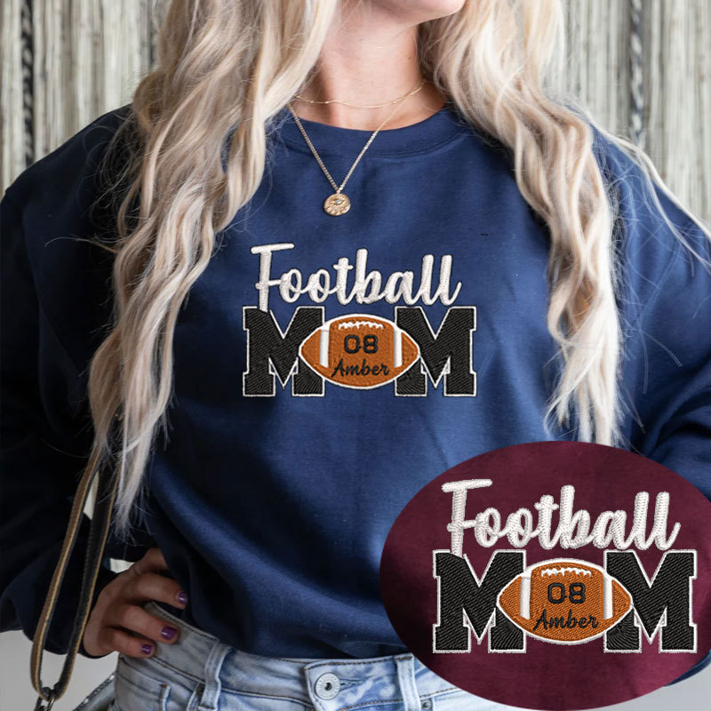 Embroideried Football Mom Sweatshirt and Hoodie with Name & Number