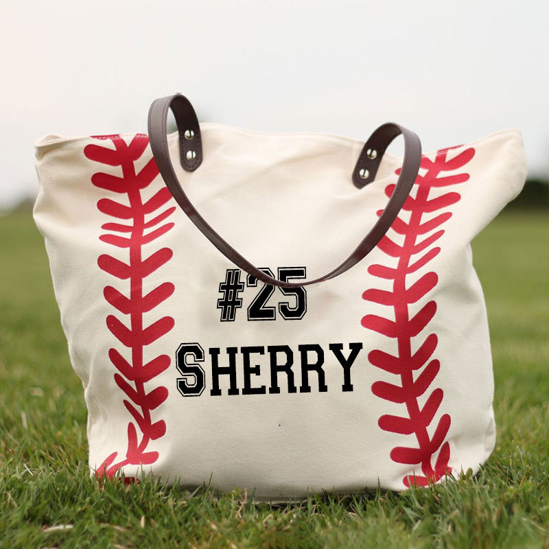 Personalized Oversize Canvas Baseball Tote Bag