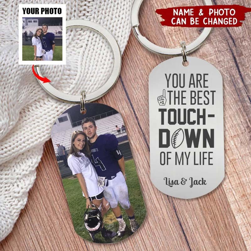 Football Couple-Custom Photo Stainless Steel Engraved Keychain