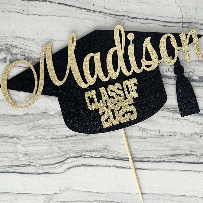 Graduation Cap Glitter Cake Topper - 2025 Grad Personalized Congrats Cake Topper Graduation Party Decor