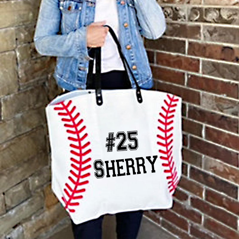 Personalized Oversize Canvas Baseball Tote Bag