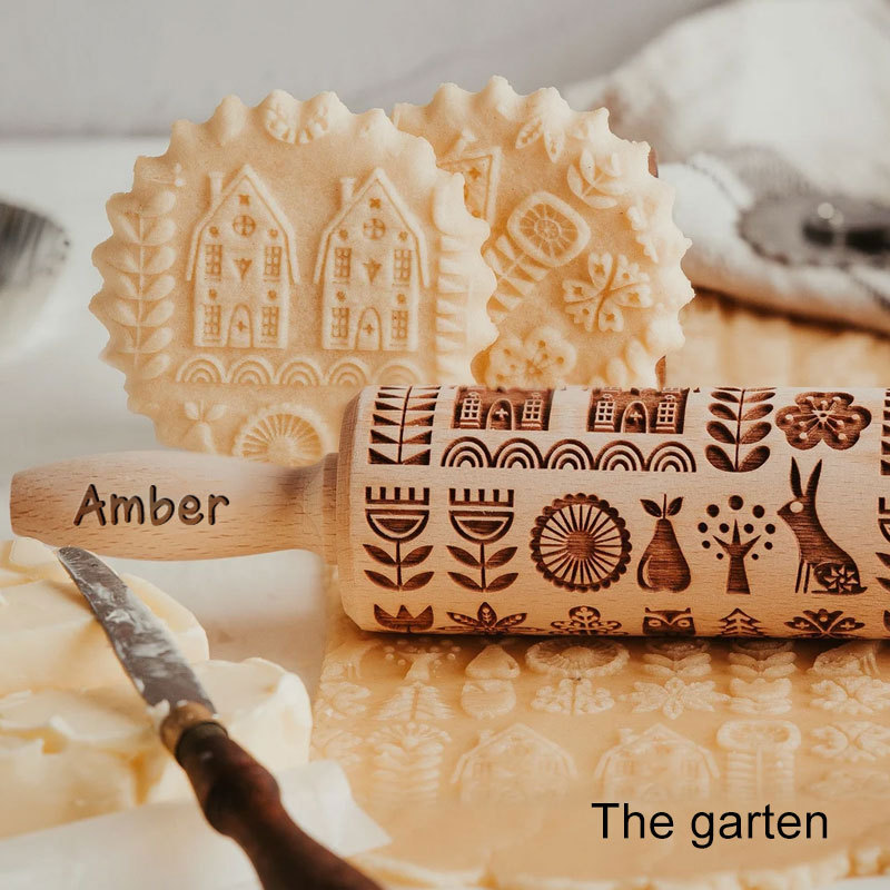 Custom Engraved Kids Rolling Pin, Christmas gift, Cookie Stamp