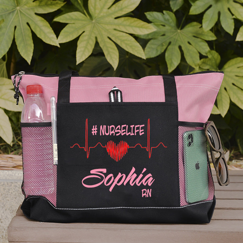 Custom Nurse Life Bag, Personalized Nurse Tote Bag with Zipper, Nursing tote bags
