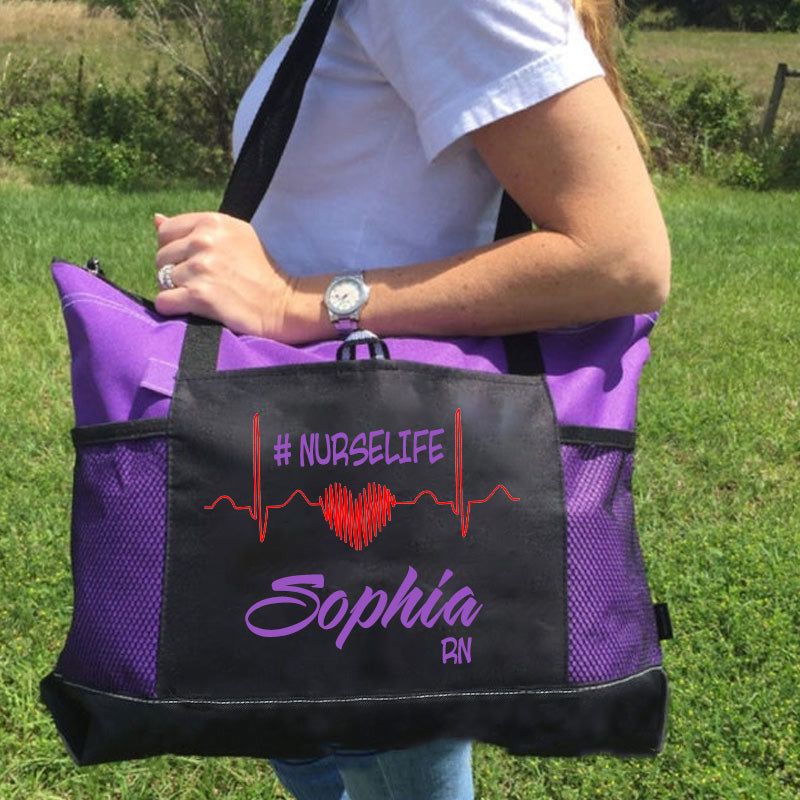 Custom Nurse Life Bag, Personalized Nurse Tote Bag with Zipper, Nursing tote bags