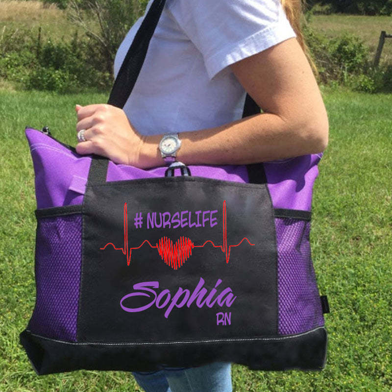 Custom Nurse Life Bag, Personalized Nurse Tote Bag with Zipper, Nursing tote bags
