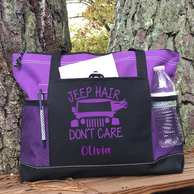 Jeep Hair Don't Care Zippered Custom Tote Bag