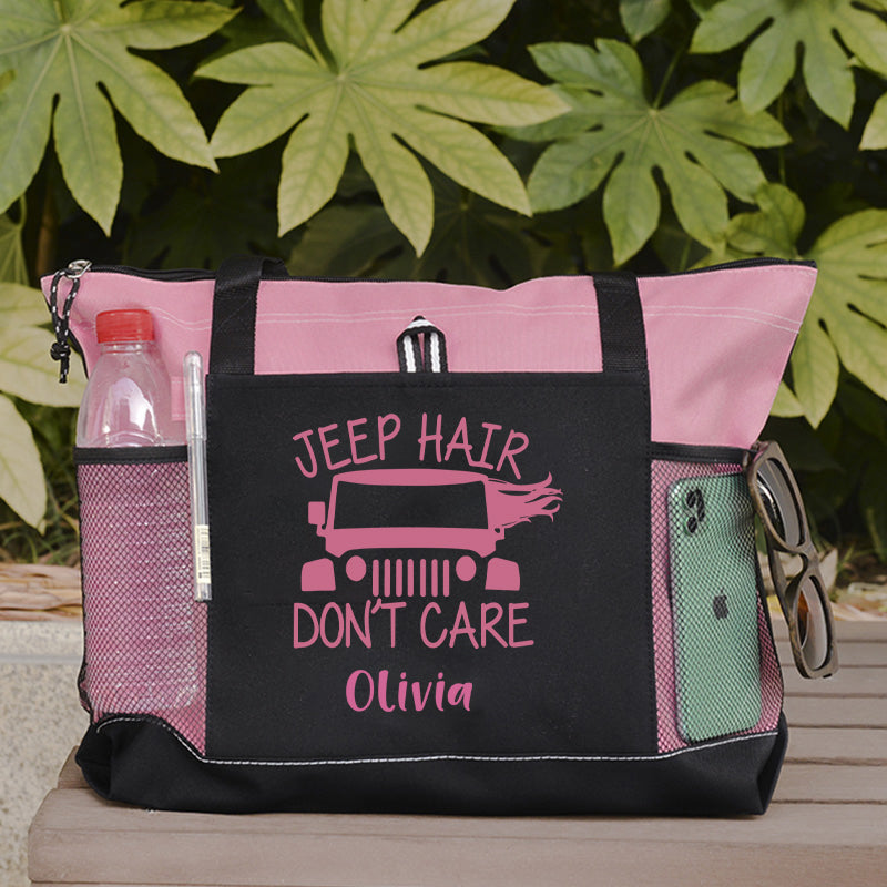 Jeep Hair Don't Care Zippered Custom Tote Bag