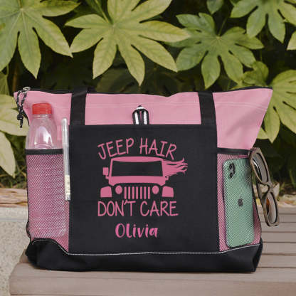 Jeep Hair Don't Care Zippered Custom Tote Bag