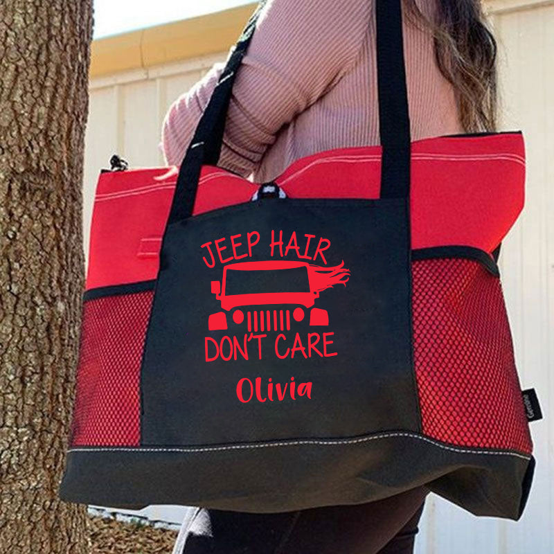 Jeep Hair Don't Care Zippered Custom Tote Bag
