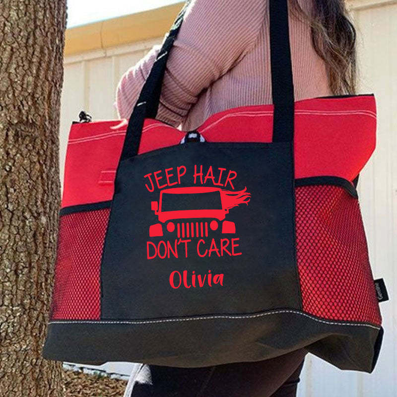 Jeep Hair Don't Care Zippered Custom Tote Bag