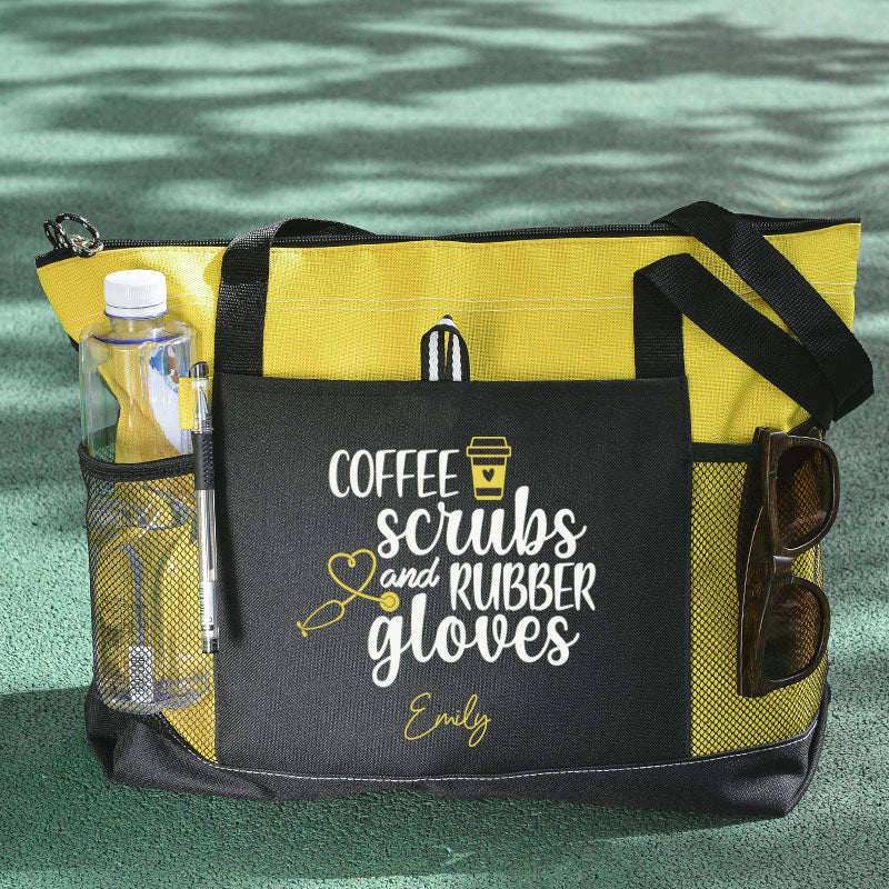 Coffee Scrubs and Rubber Gloves Tote Bag